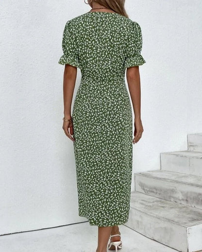 daisy | floral midi wrap dress with button detail