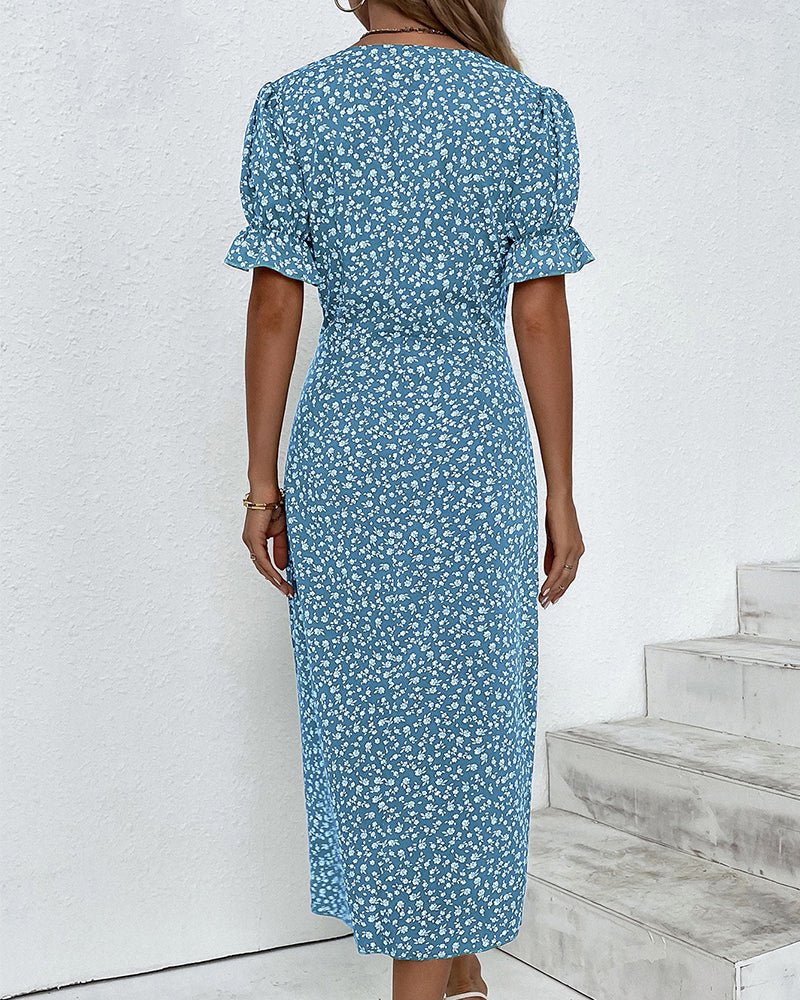 daisy | floral midi wrap dress with button detail