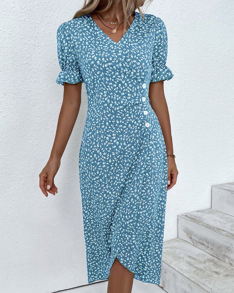 daisy | floral midi wrap dress with button detail