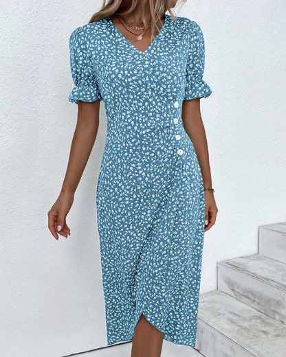 daisy | floral midi wrap dress with button detail