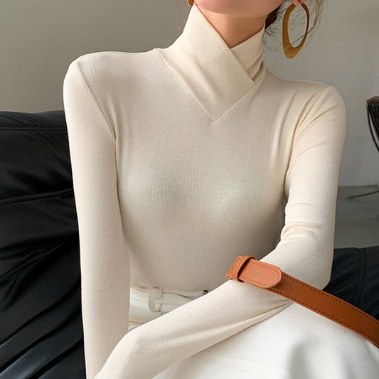 darcey | elegant mock neck spring top beige