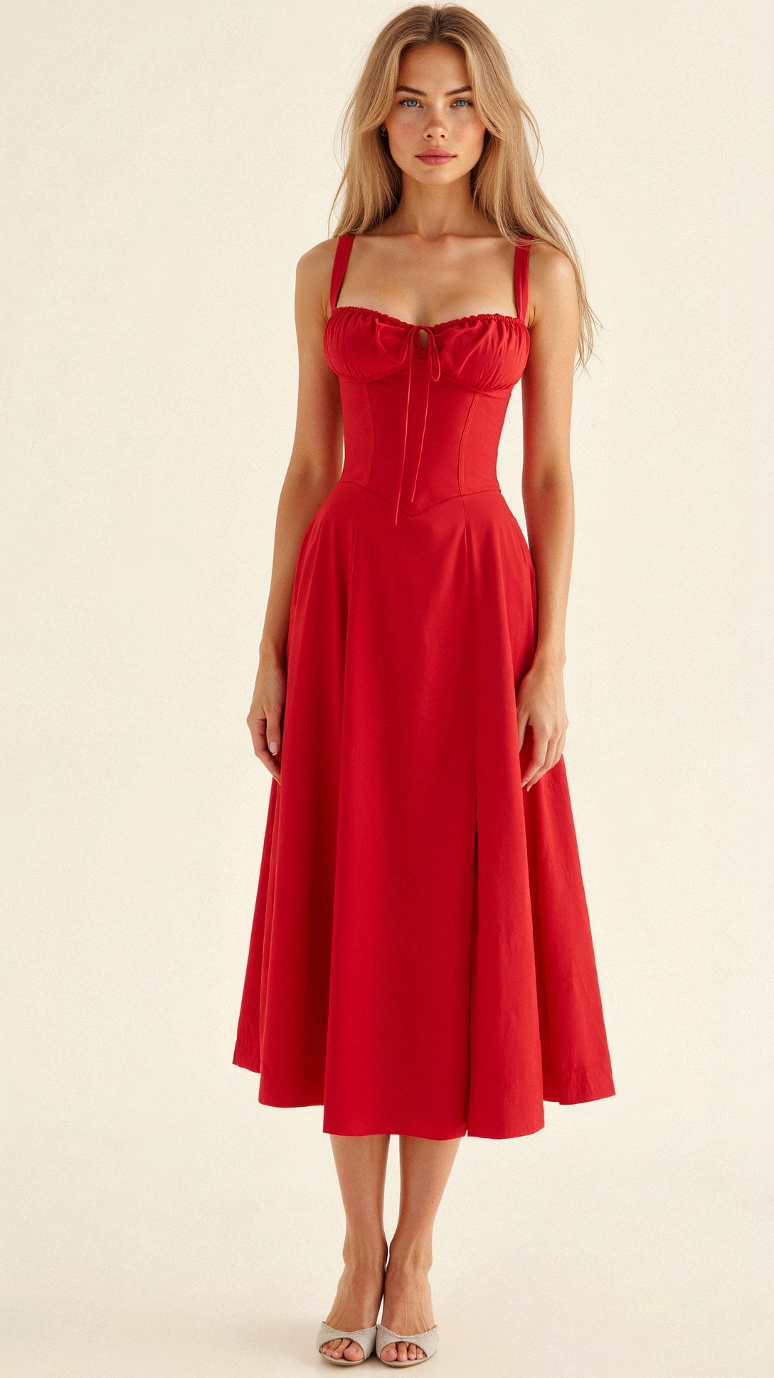 daisy | corset midi dress red