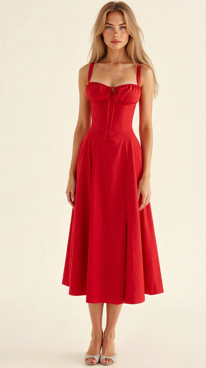 daisy | corset midi dress red