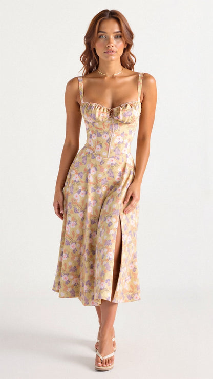 daisy | corset midi dress yellow