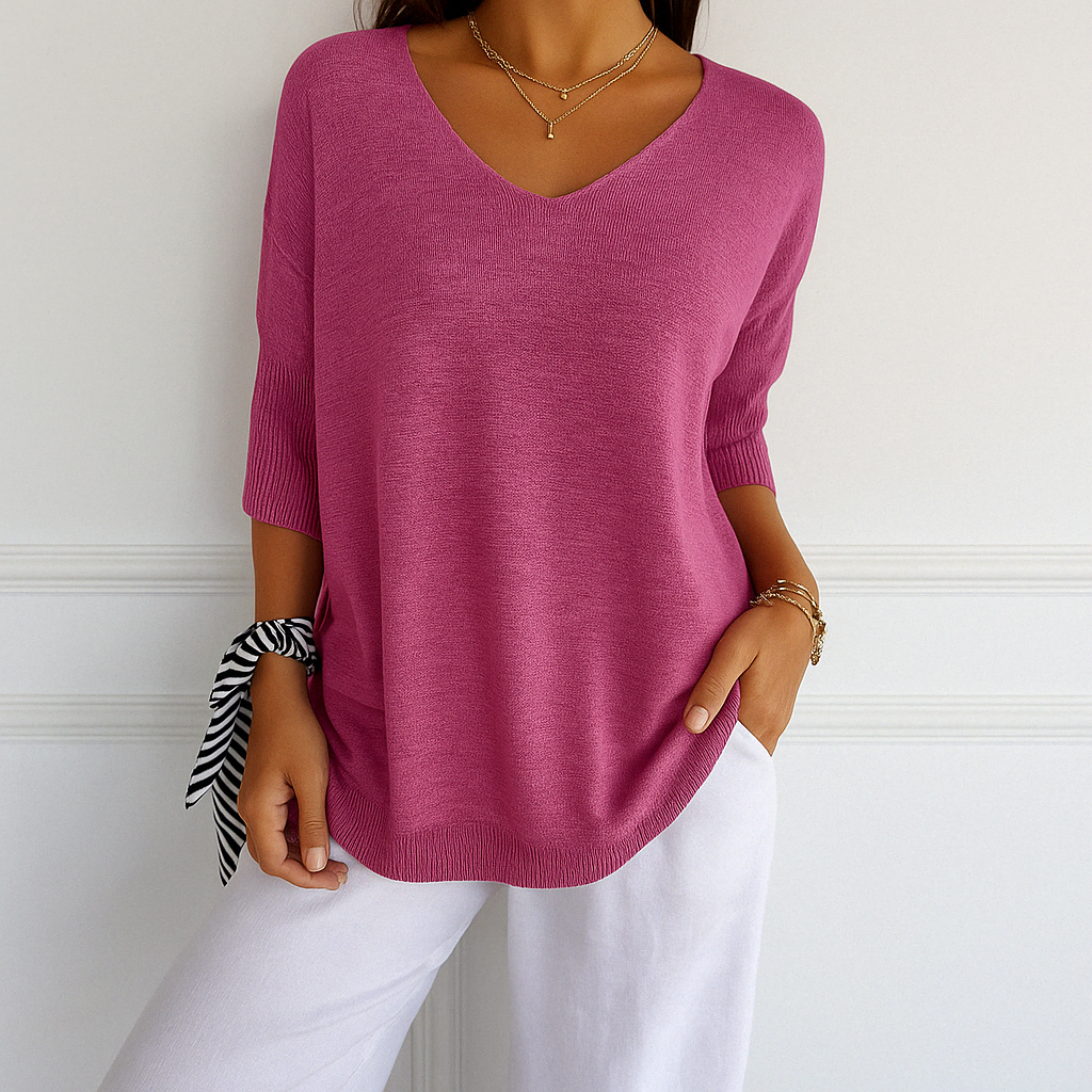 clara | v-neck short sleeve sweater blush