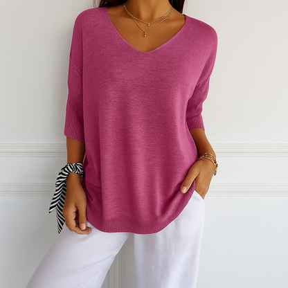 clara | v-neck short sleeve sweater blush