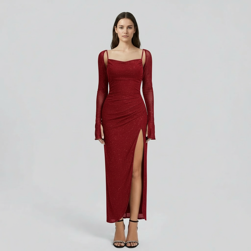 Isabella | Glitter Halter-Neck Maxi Dress