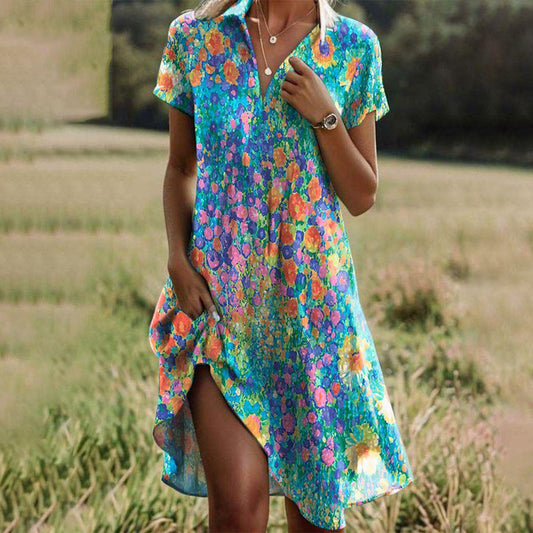 Nancy | Summer Dress with Floral Print and Short Sleeves
