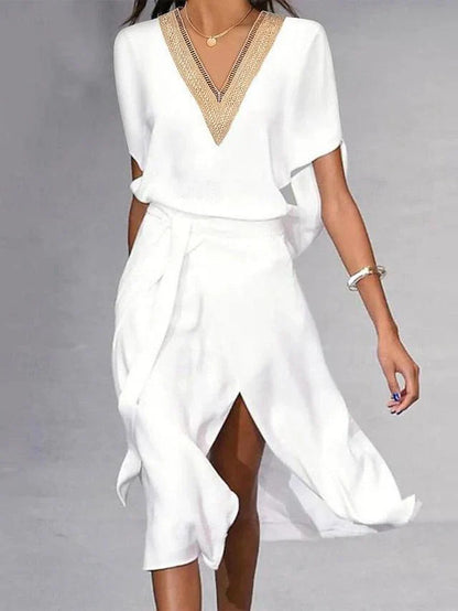 Bonnie | White Midi Dress with V-Neck