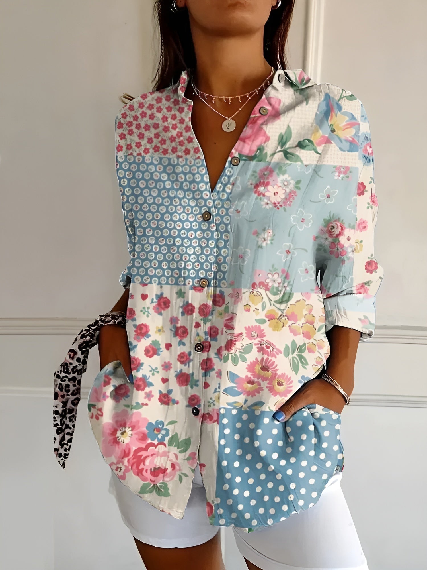 amelia | floral button-front blouse blue floral