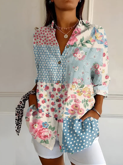 amelia | floral button-front blouse blue floral