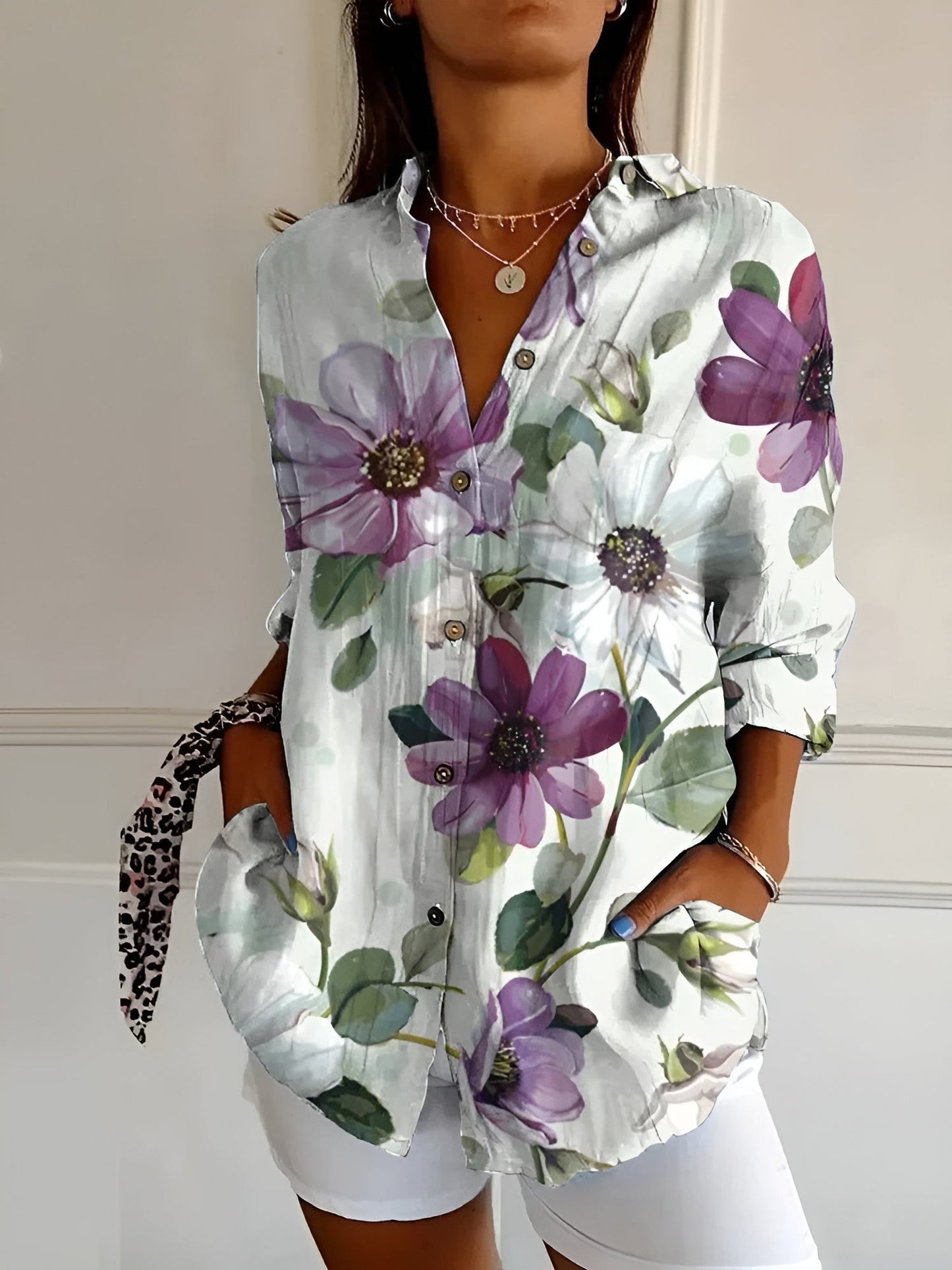 amelia | floral button-front blouse purple floral
