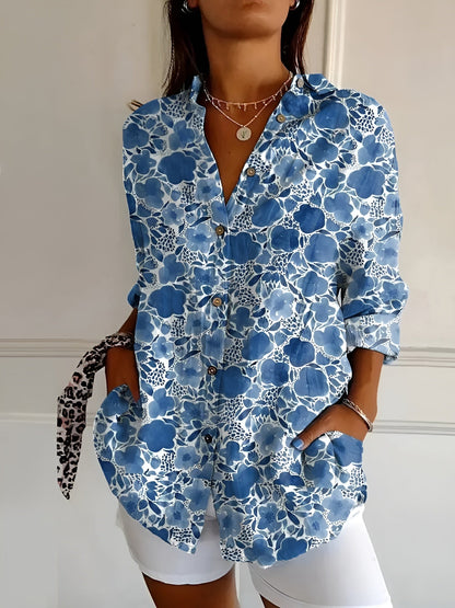 amelia | floral button-front blouse dark blue floral