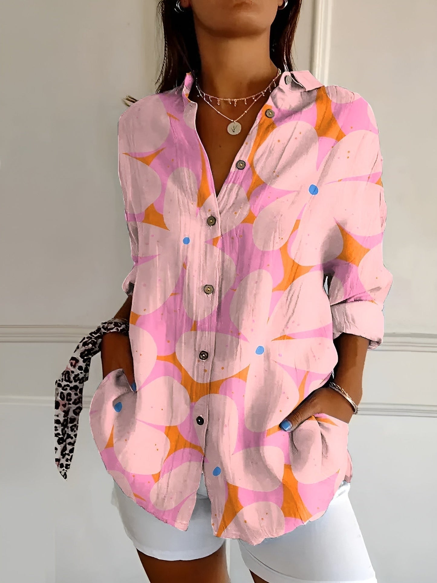 amelia | floral button-front blouse pink floral