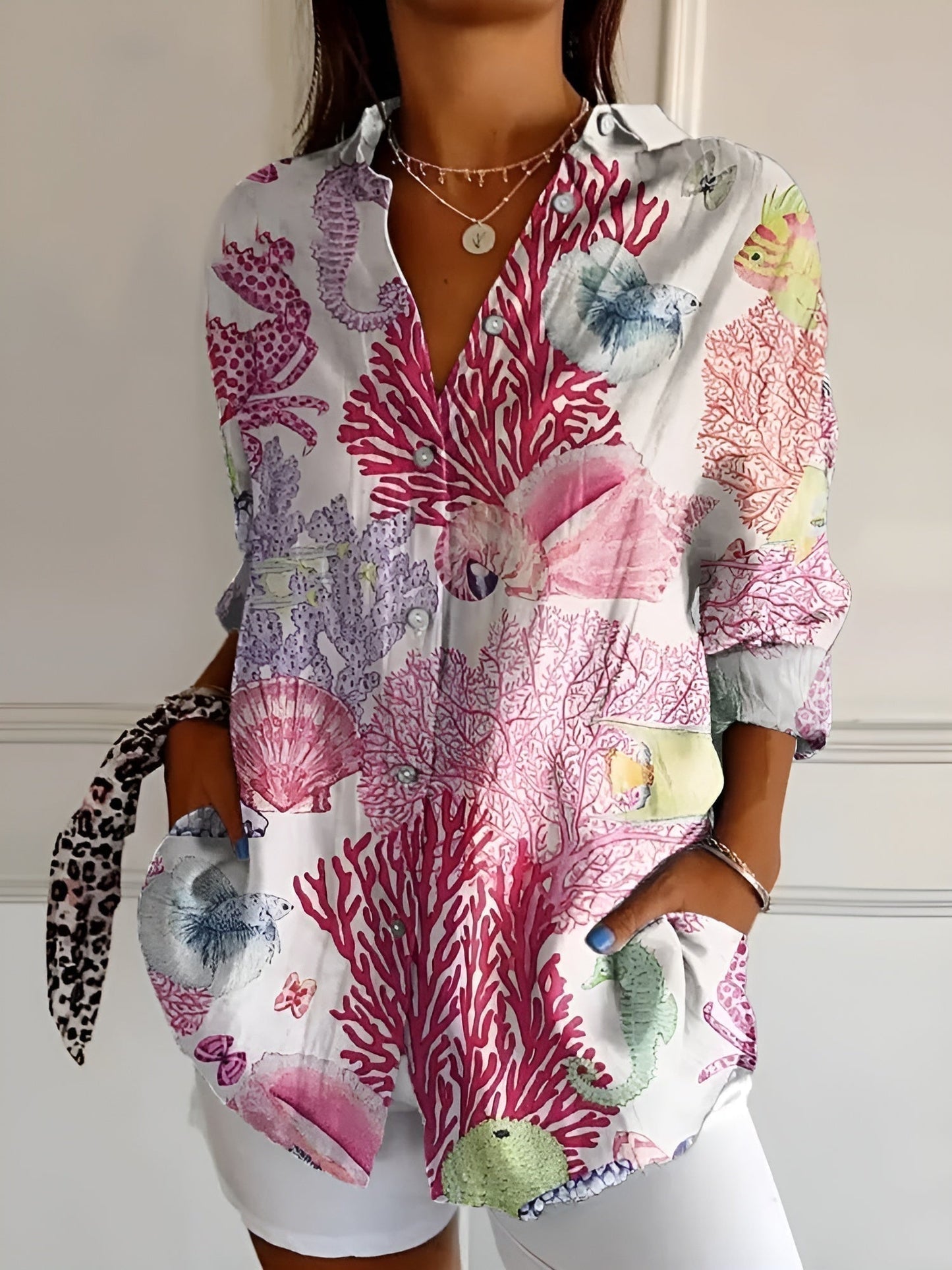 amelia | floral button-front blouse pink