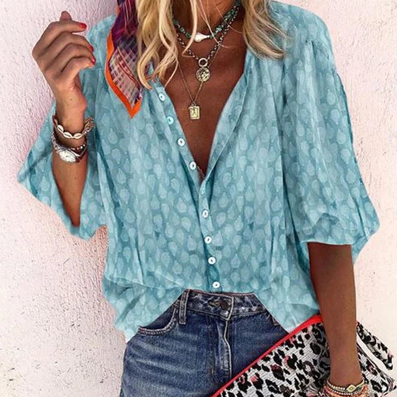 Lilah | Printed Button Down Summer Blouse
