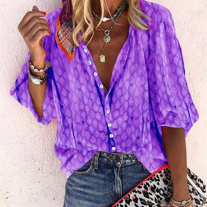 Lilah | Printed Button Down Summer Blouse