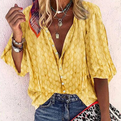 Lilah | Printed Button Down Summer Blouse
