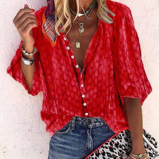 Lilah | Printed Button Down Summer Blouse