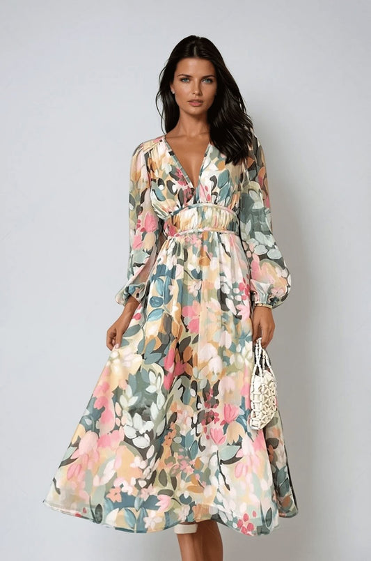 daisy | floral puff sleeve midi dress