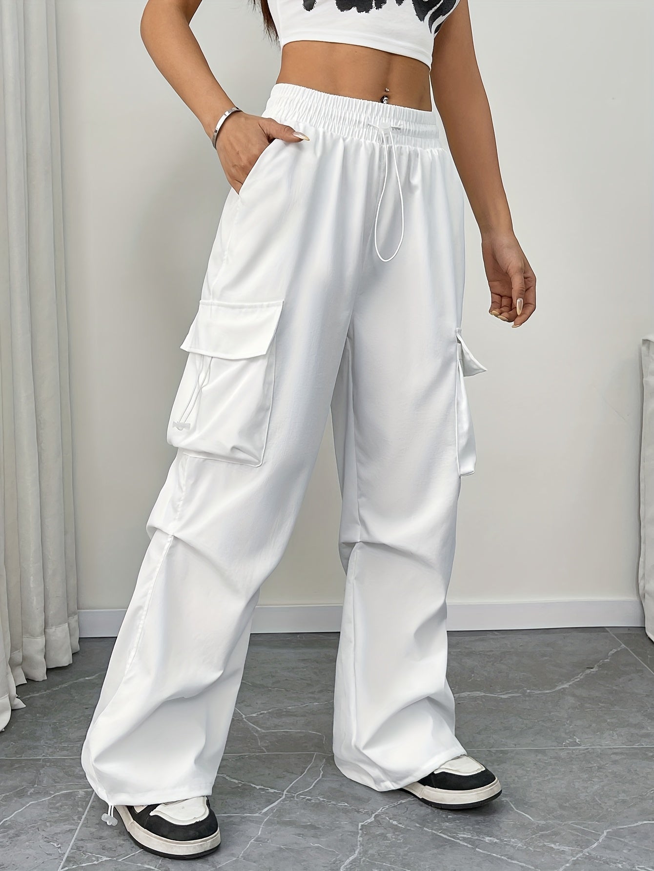 daisy | wide leg cargo pants with drawstring white
