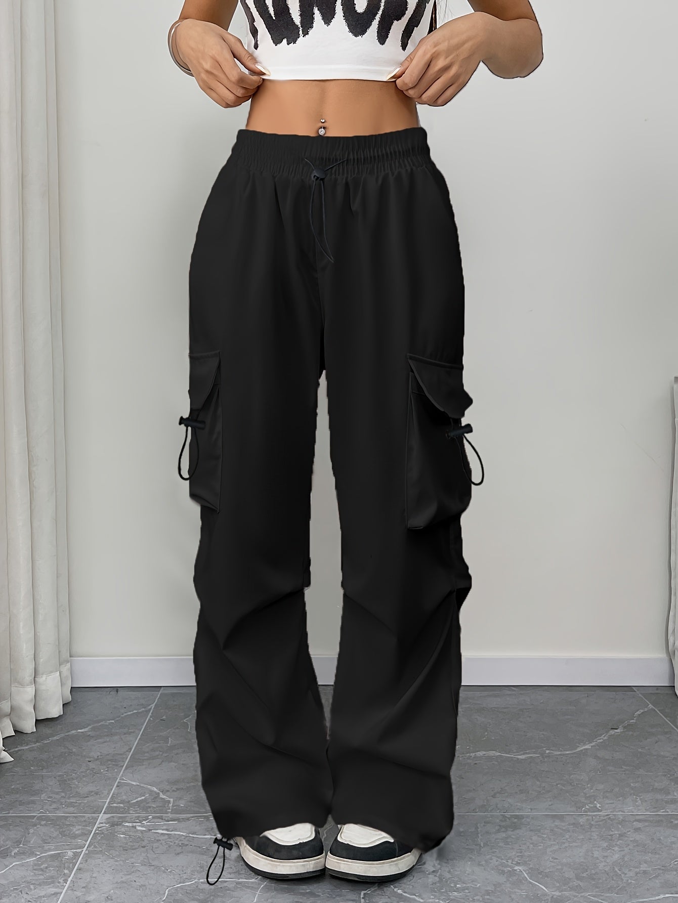 daisy | wide leg cargo pants with drawstring black