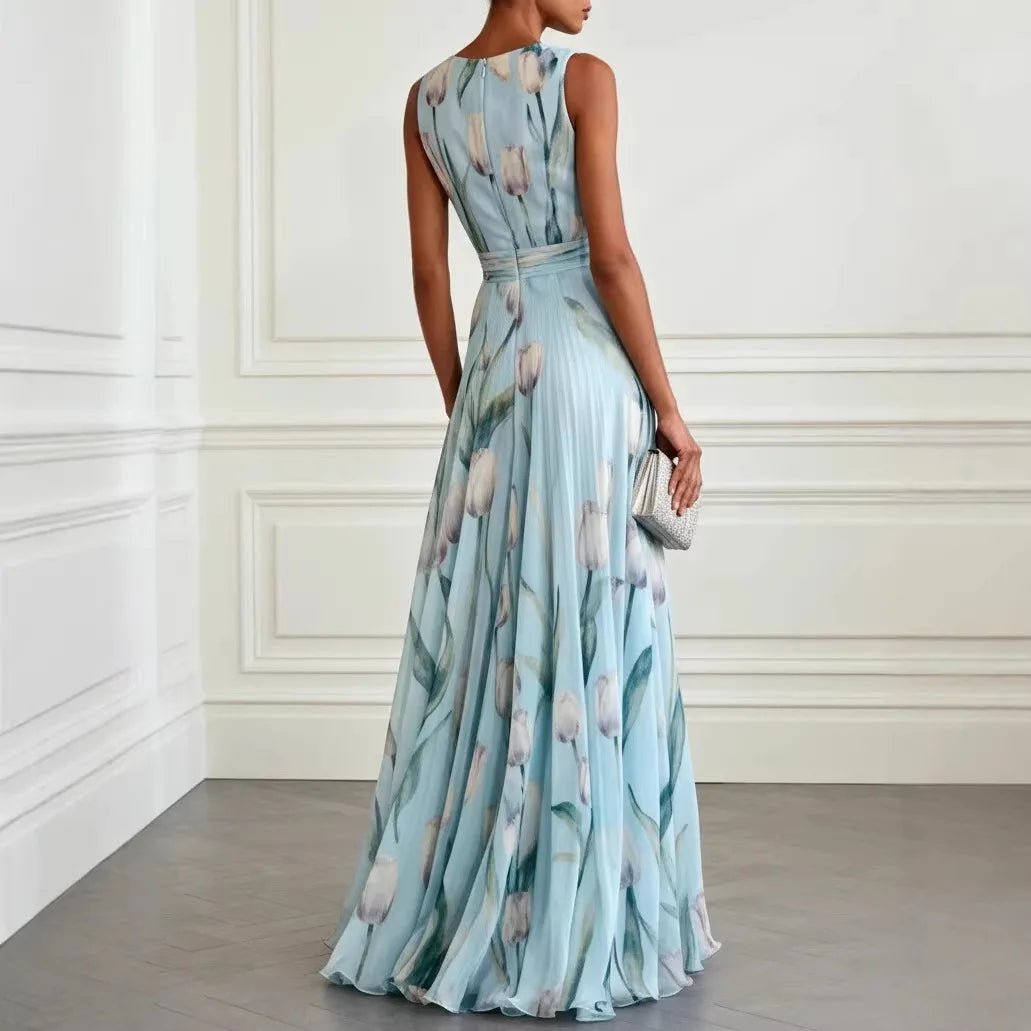 daisy | floral chiffon maxi dress with deep v-neck