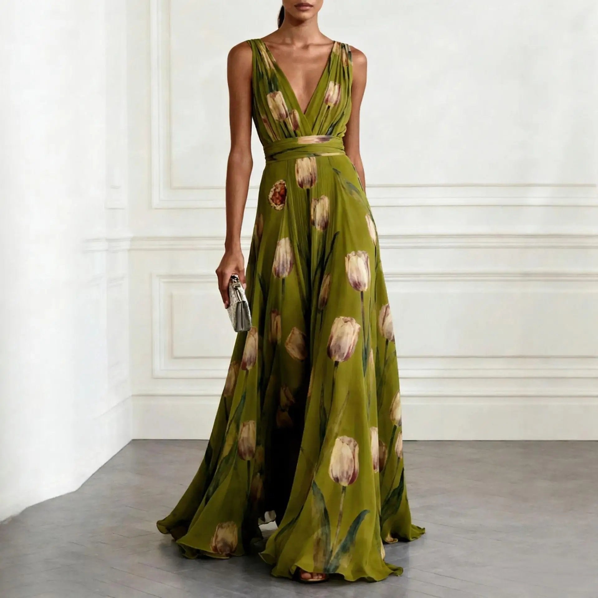 chiffon maxi floral dress Hydrangea House S / Blue This stunning chiffon gown features a flattering A Ophelia Chiffon Maxi Dress Pink