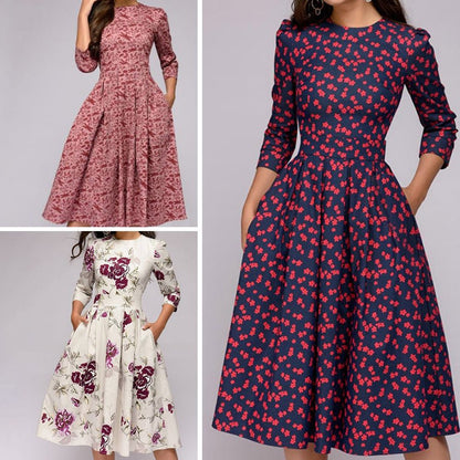 Rosie | Floral Midi Dress with Elegance