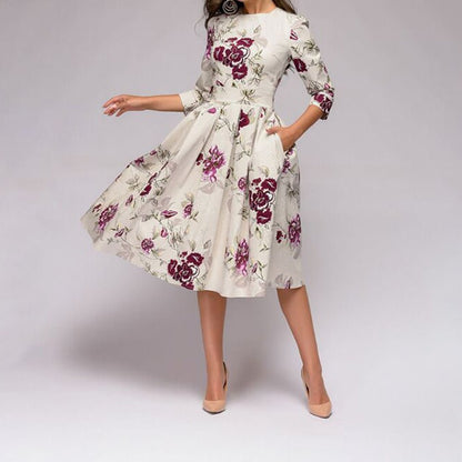 Rosie | Floral Midi Dress with Elegance