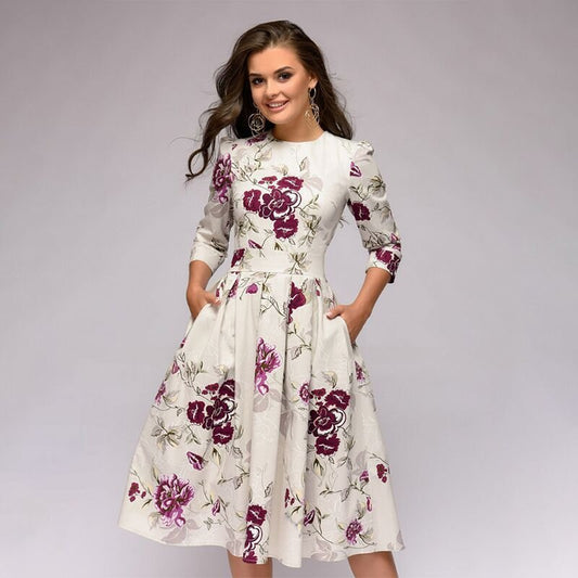 Rosie | Floral Midi Dress with Elegance