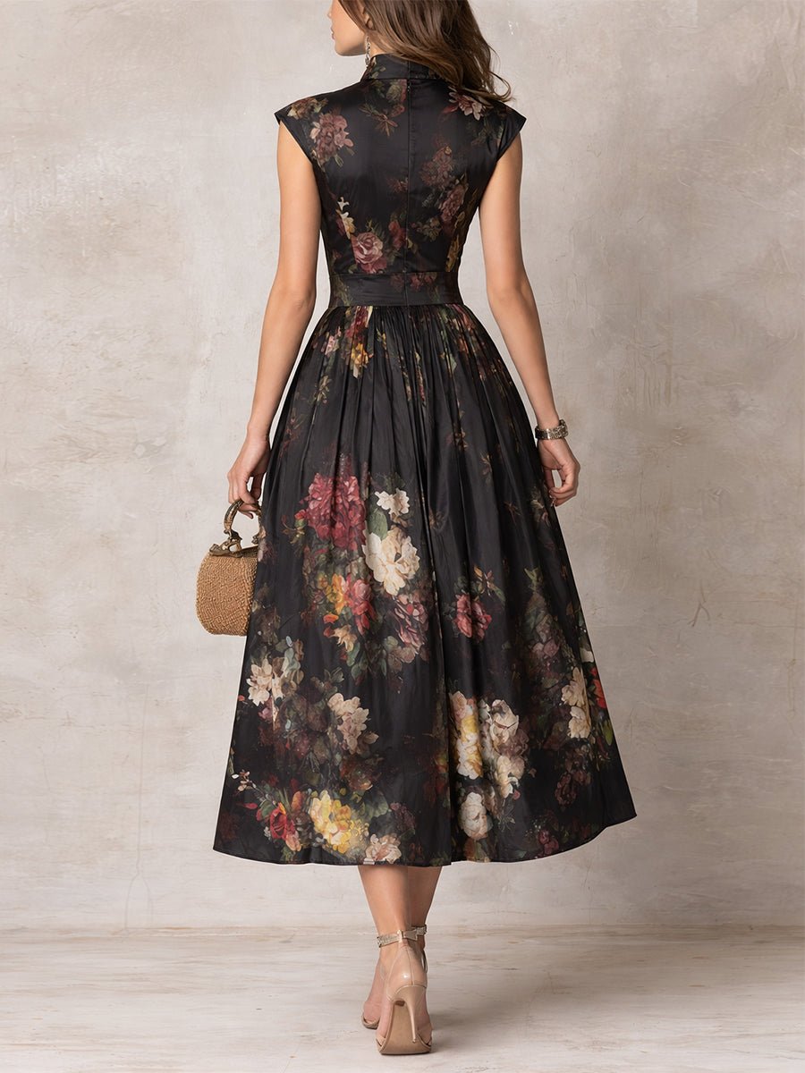 daisy | floral satin keyhole midi dress