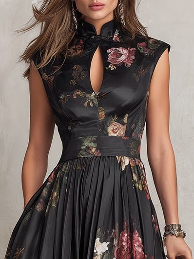 daisy | floral satin keyhole midi dress