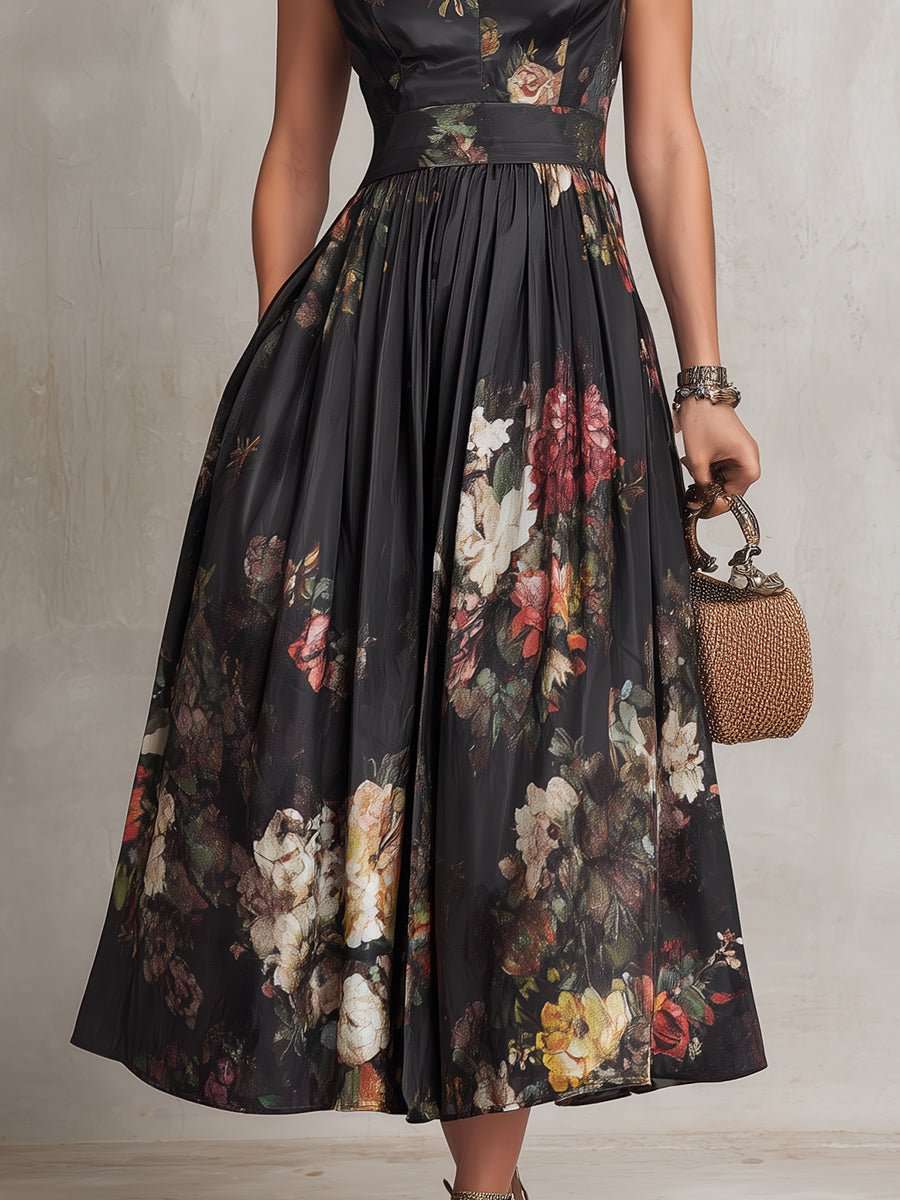 daisy | floral satin keyhole midi dress