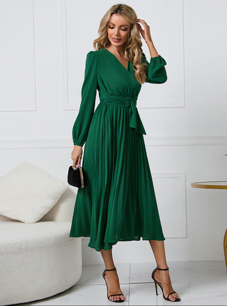 phoebe | long sleeve midi dress for wedding guests green