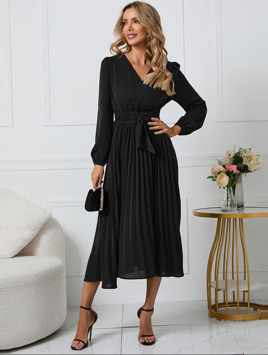 phoebe | long sleeve midi dress for wedding guests black