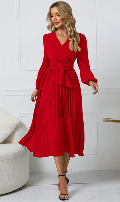 phoebe | long sleeve midi dress for wedding guests red
