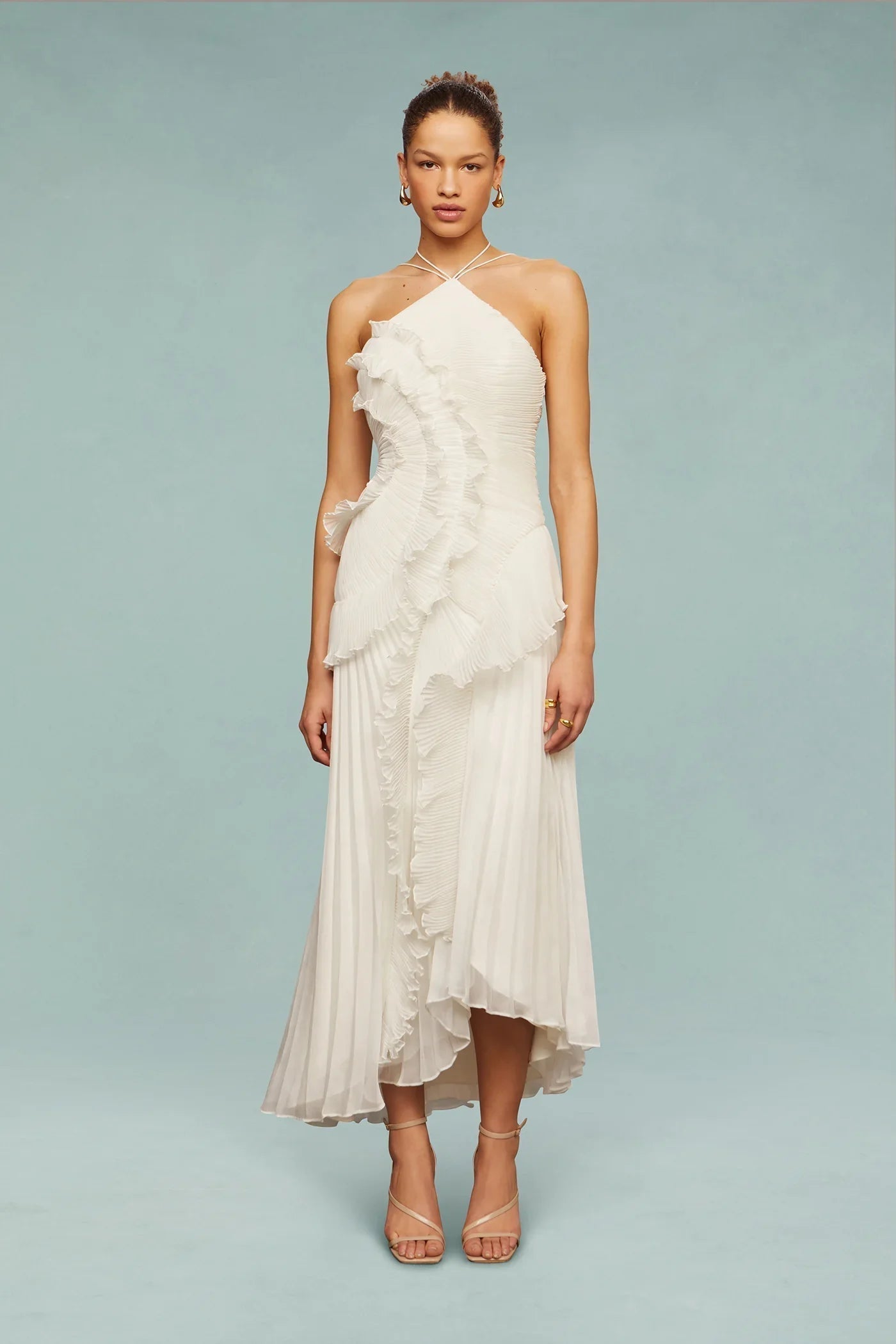natasha | one-shoulder ruffle maxi dress white