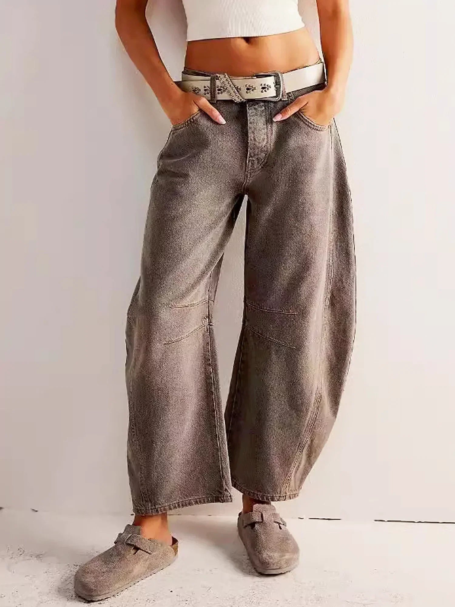 daisy | leopard print wide leg jeans brown