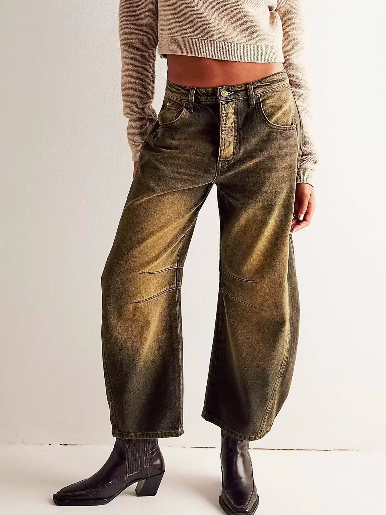 daisy | leopard print wide leg jeans light brown