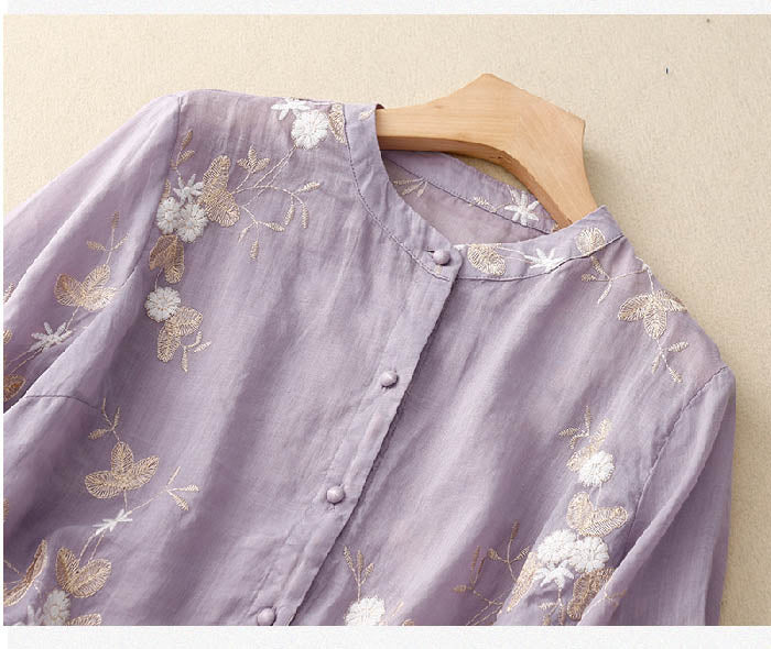 linen & bloom | floral embroidered relaxed linen blouse
